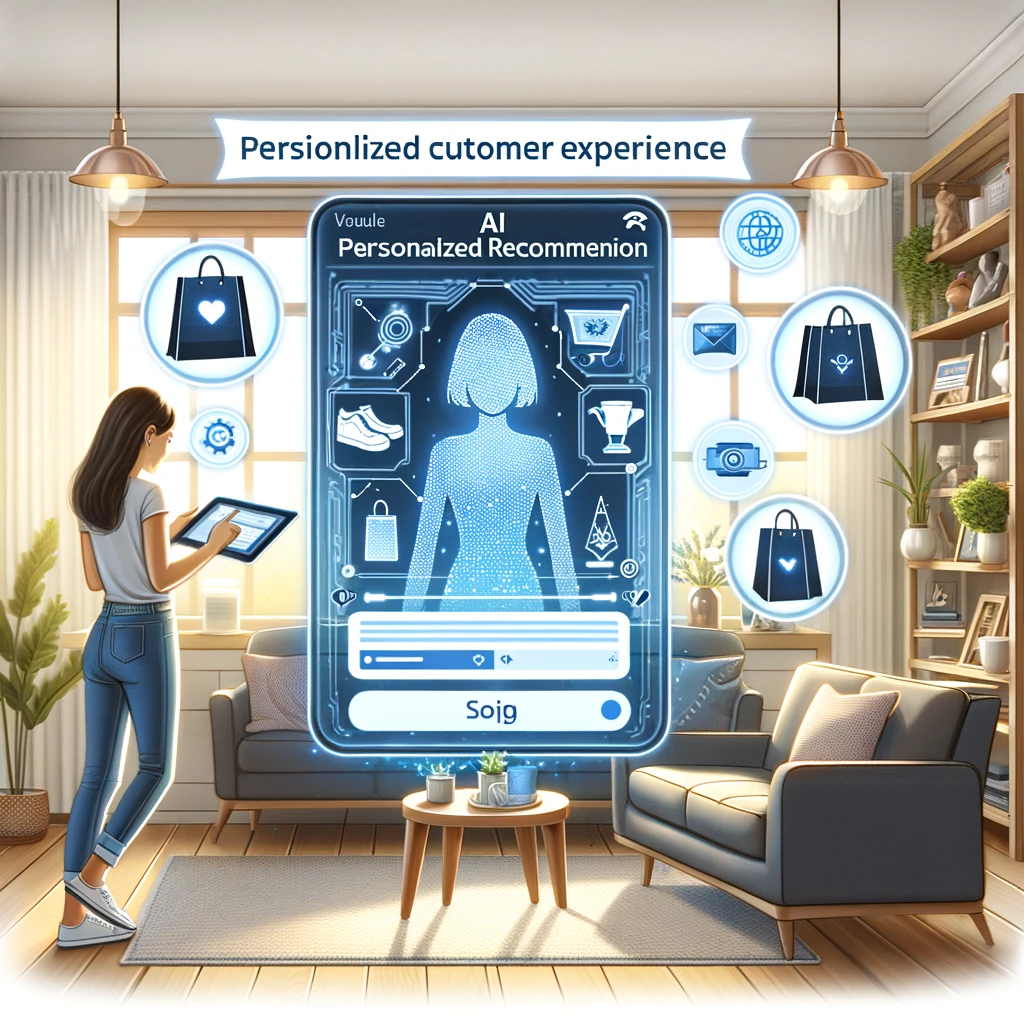 Kunde interagiert mit personalisierten Produktvorschlägen auf einem Tablet, unterstützt durch KI für ein personalisiertes Einkaufserlebnis.